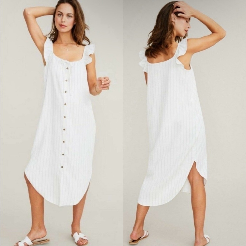 HATCH Jenna White Striped Ruffle Button Cottage Maternity Midi Dress 3 L/XL